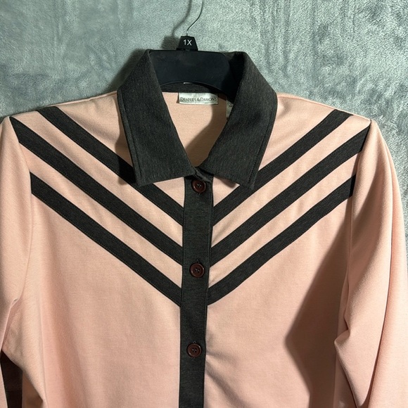 Draper’s &Damon’s Pink and Black Button-Up Shirt  shoulder pads women’s large - Picture 3 of 16